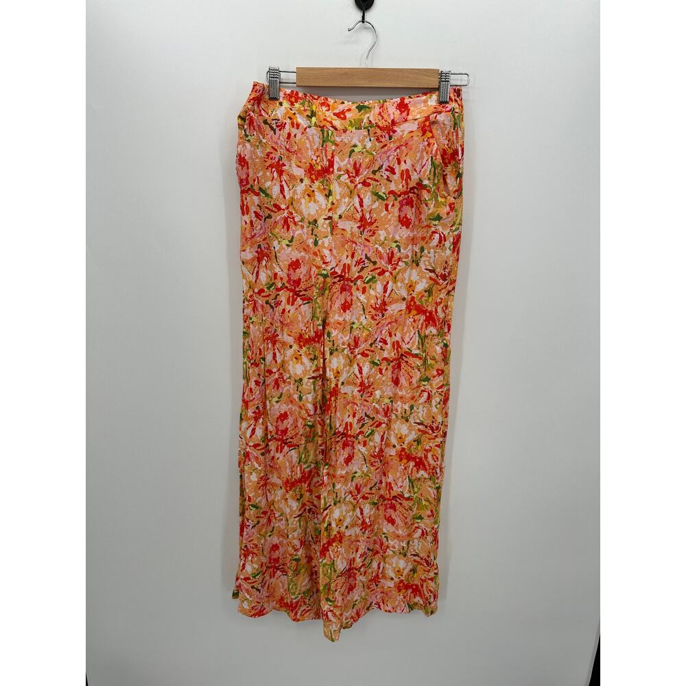 Lulus Orange Floral Wide Leg Pants Size M Stretch Pull On Vaca Summer Boho